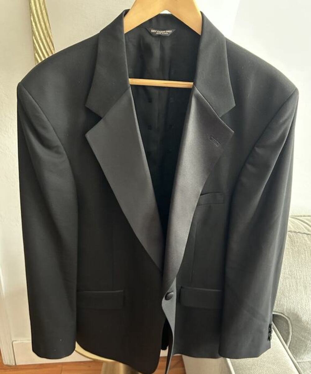 Bill Blass Black Tuxedo Single Button Wool 44R Blazer Jacket Coat Vtg